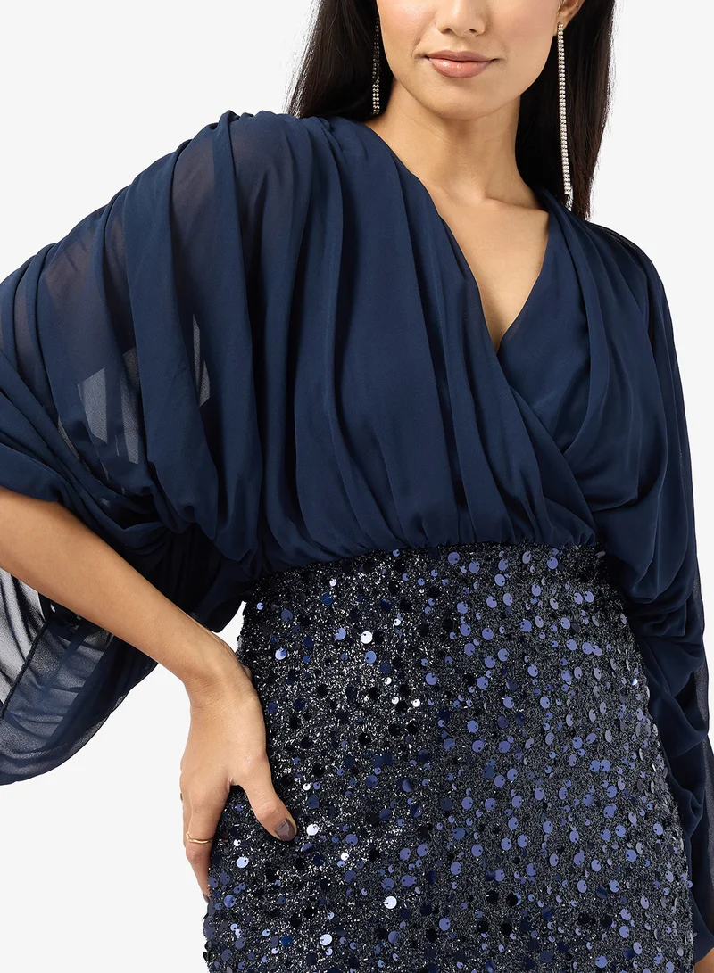 Khizana  Embellished Bodice Dress With Draped Sleeves for Women | Best Price UAE
